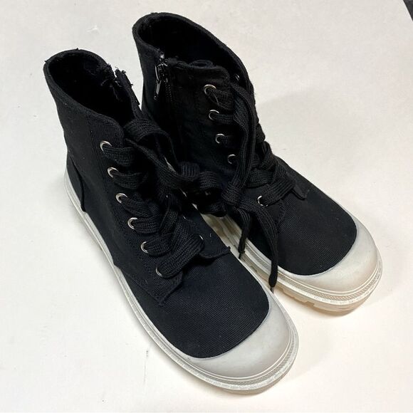 PORTLAND Boot Company Canvas Lug Sole lace up Y2K zip up moto combat boots 6 - Picture 2 of 10